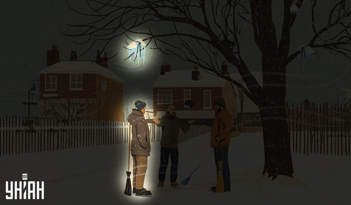 Üks majahoidja seisis puu külge tekkinud jääpurikate all / Moje kollaaž